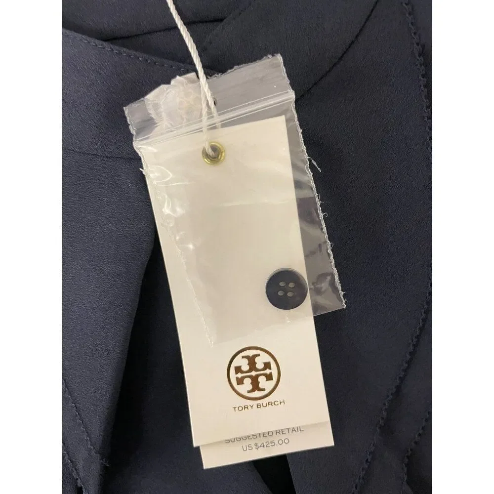 Tory Burch Womens Jane Shirt Dress Size 4 Navy Blue Crepe de chine ruffle NWT